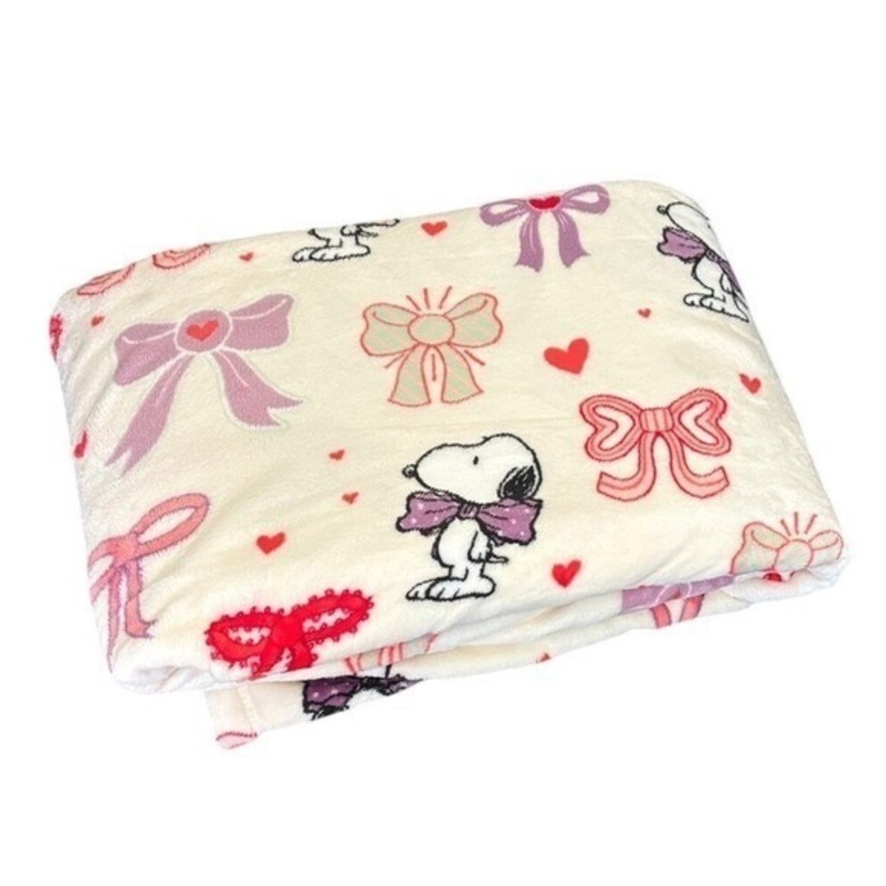 PEANUTS SNOOPY VALENTINE'S DAY BOWS & HEARTS THROW BLANKET THE BIG ONE NWT